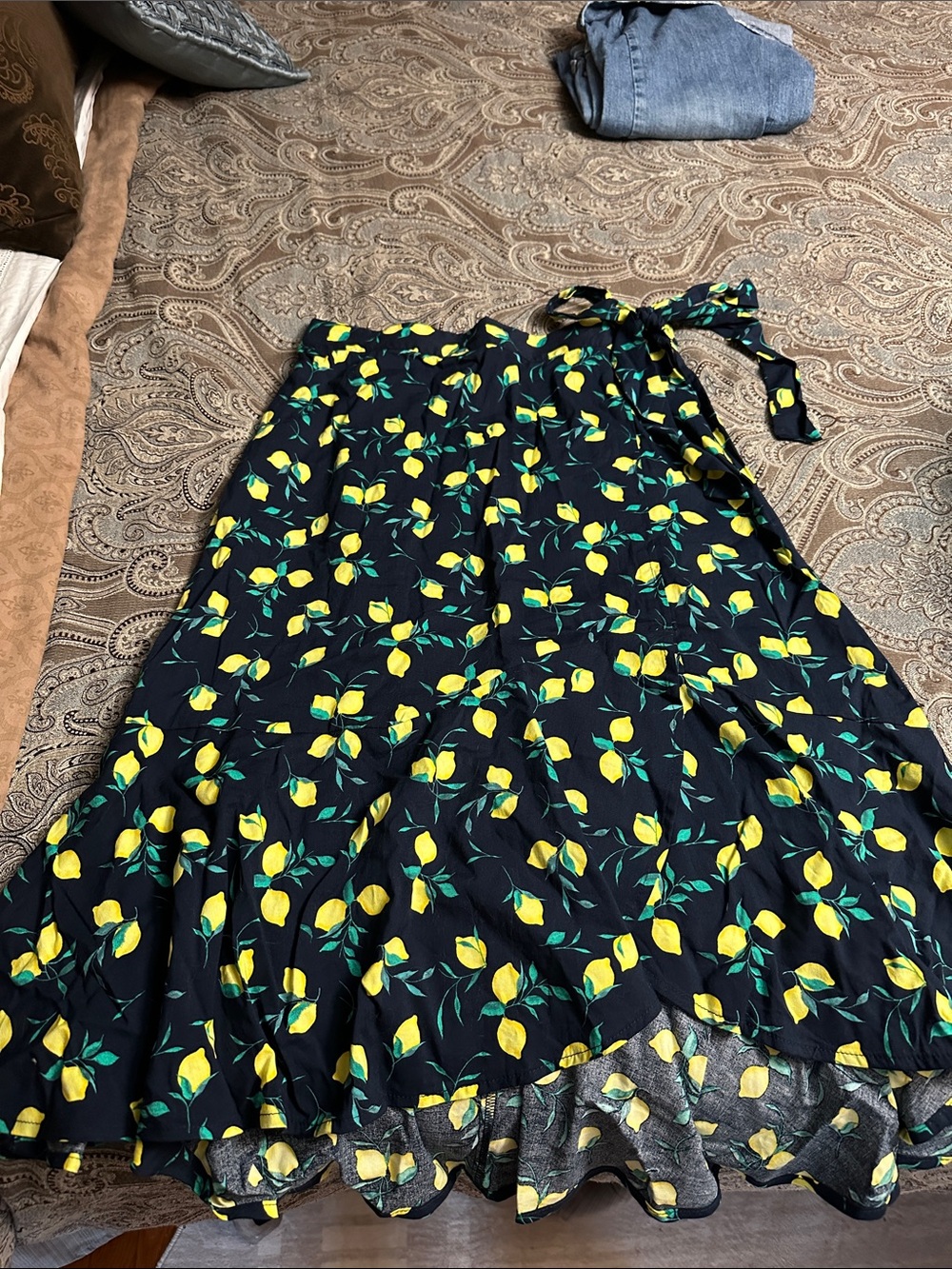 Banana Republic Factory Navy Lemon-Print Asymmetrical Skirt